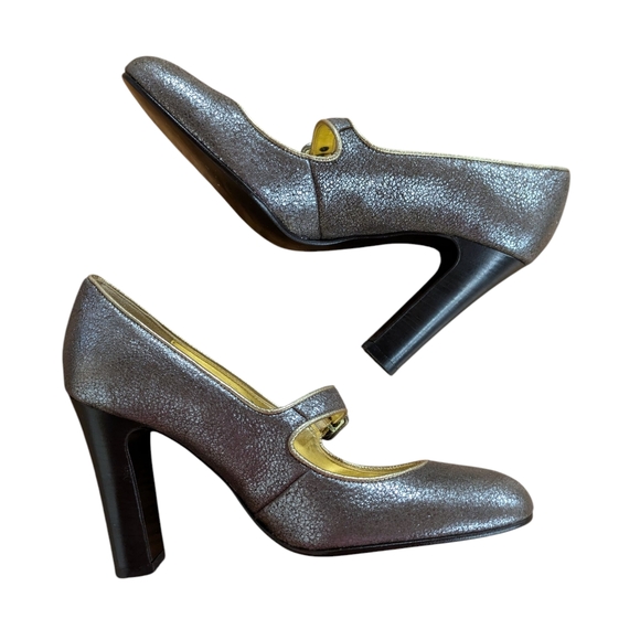 J. Crew Crackle Metallic Leather Mary Jane Pump Size 6.5 - Picture 8 of 13